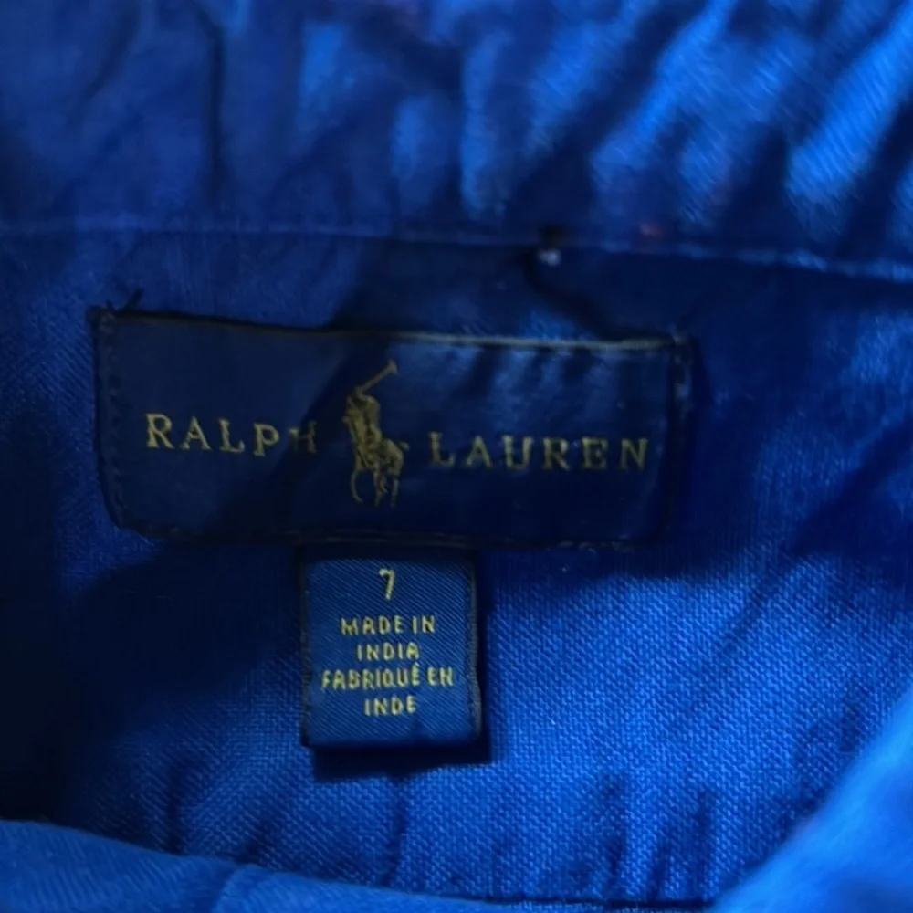 Ralph Lauren boys long sleeved Royal blue button down shirt size 7 and large EUC